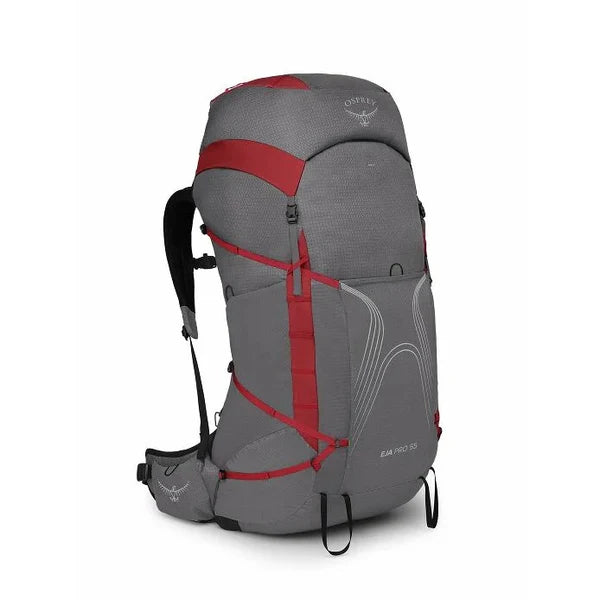 OSPREY EJA PRO 55 WOMEN'S HIKING PACK DALE GREY/POINSETTIA RED