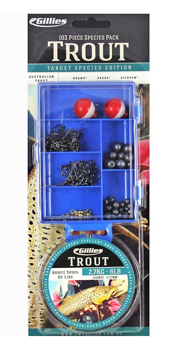 GILLIES TROUT TACKLE PACK - 100 PIECE ASSORTED TACKLE KIT