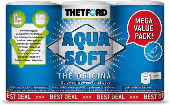THETFORD AQUA SOFT BIODEGRADABLE TOILET PAPER X 6