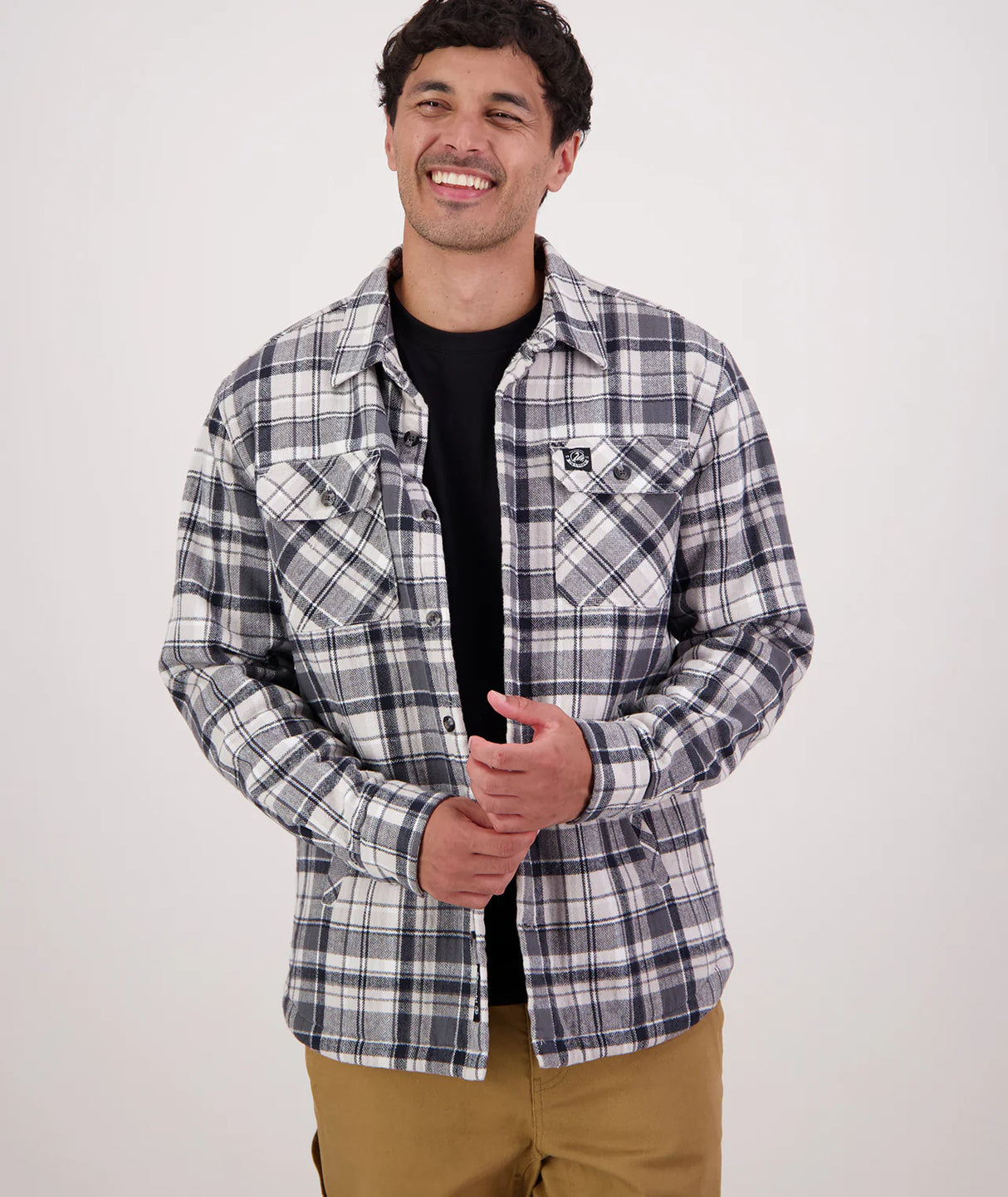 SWANNDRI MEN'S MORVEN SHERPA LONG SHIRT DARK SHADOW/GREY CHECK