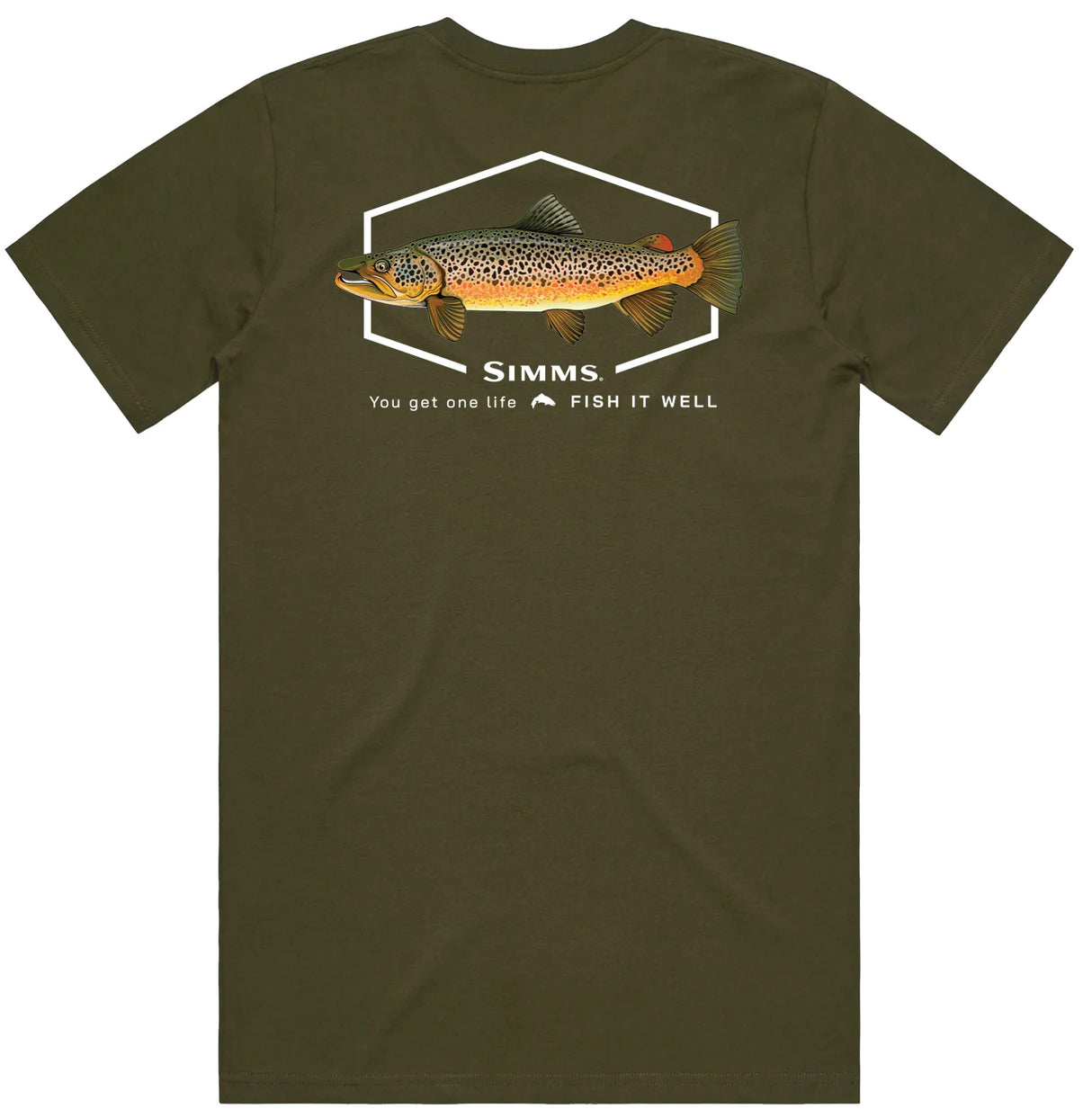 SIMMS S25 ARTIST TEE- BROWN TROUT - OLIVE SMALL