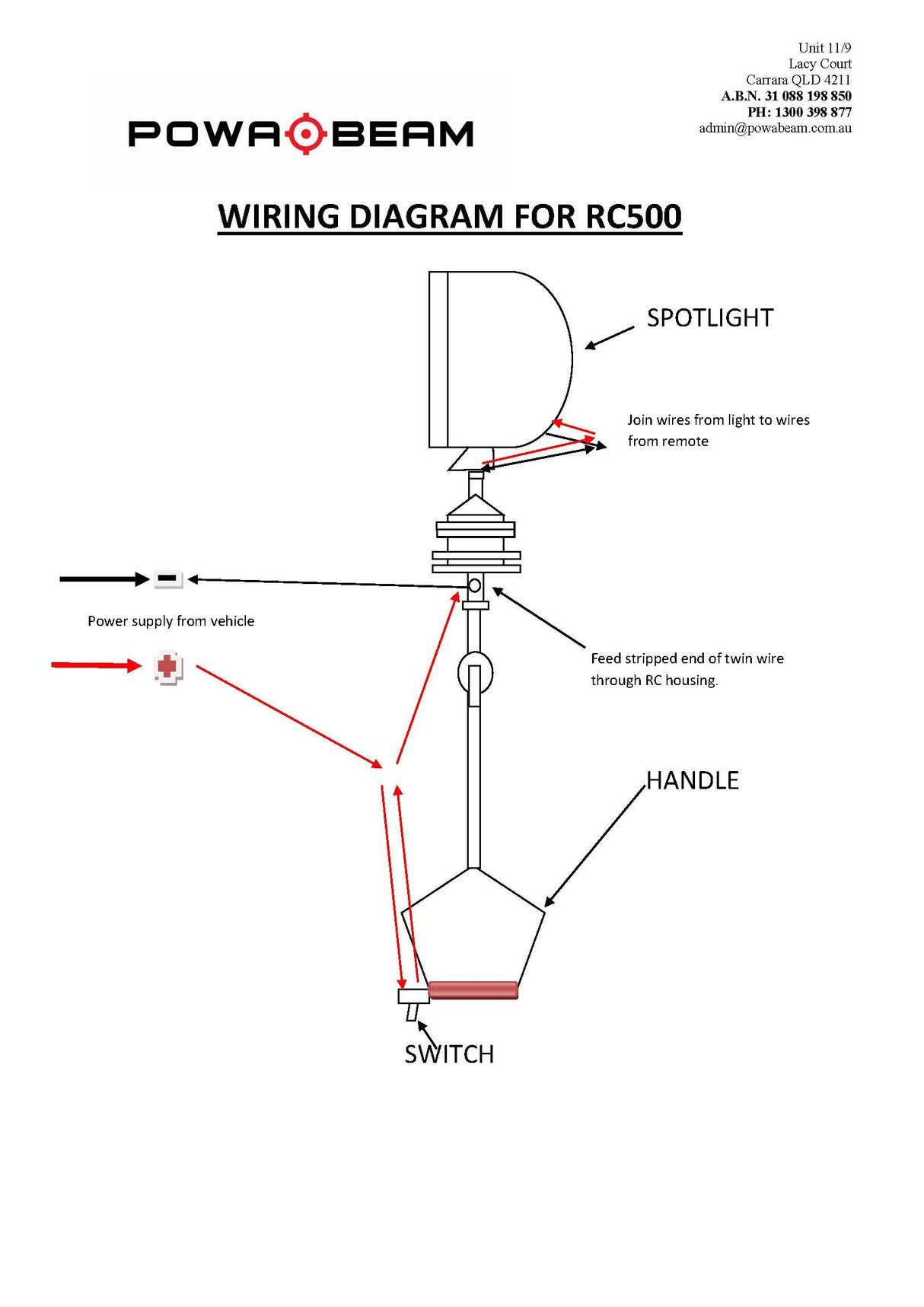 POWABEAM QUICKDRAW ROOF SPOTLIGHT HANDLE RC504