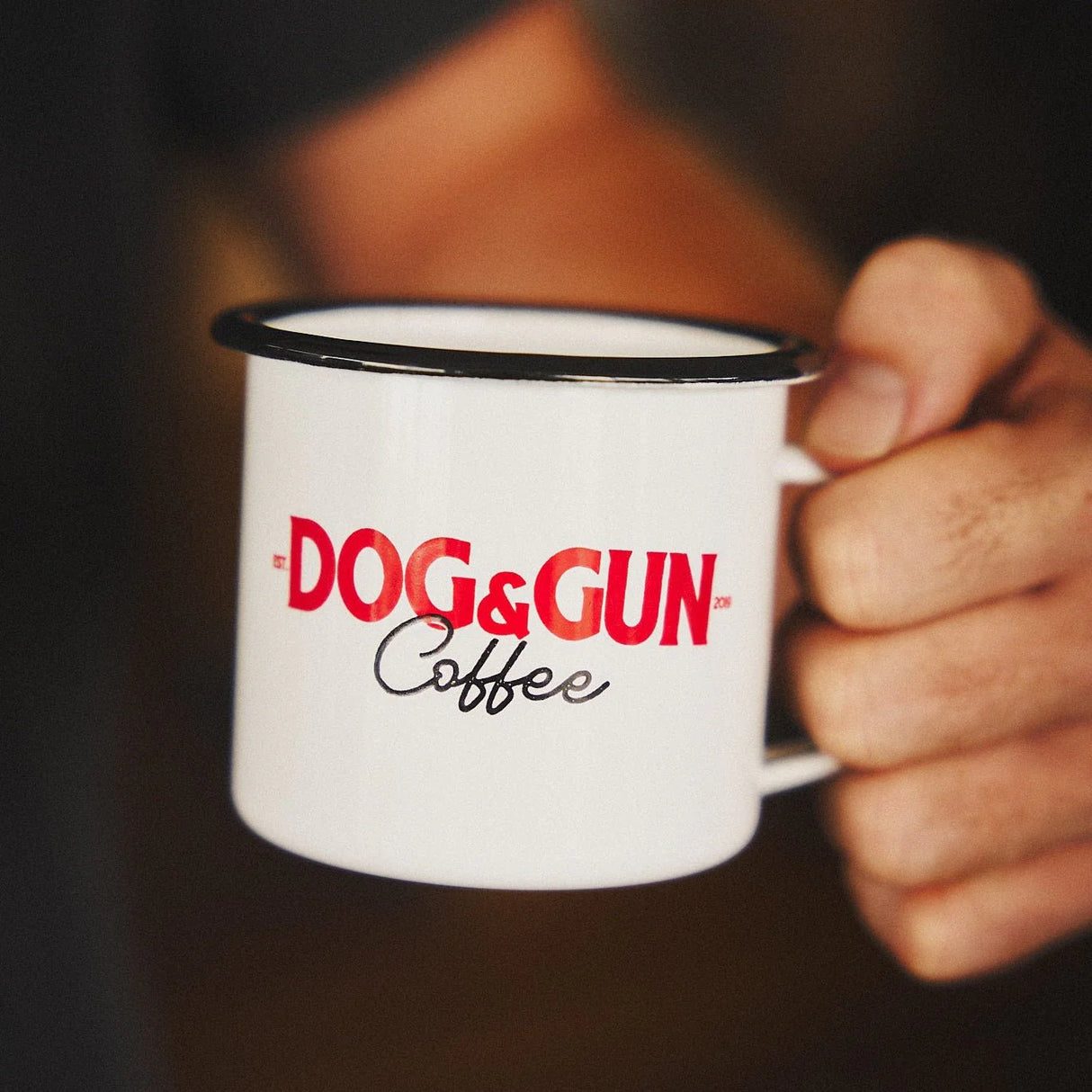 DOG & GUN COFFEE ENAMEL MUG VINTAGE LOGO PANNIKIN