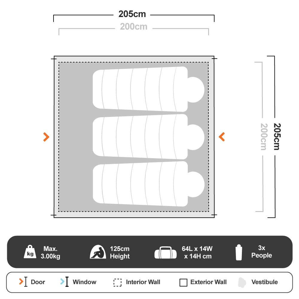 OZTRAIL TASMAN DOME TENT 3 PERSON