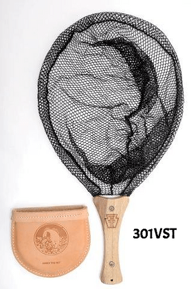 Handy Pak Insta-Net Black Knotless Netting Leather Pouch Teak Wood Handle Deep Net