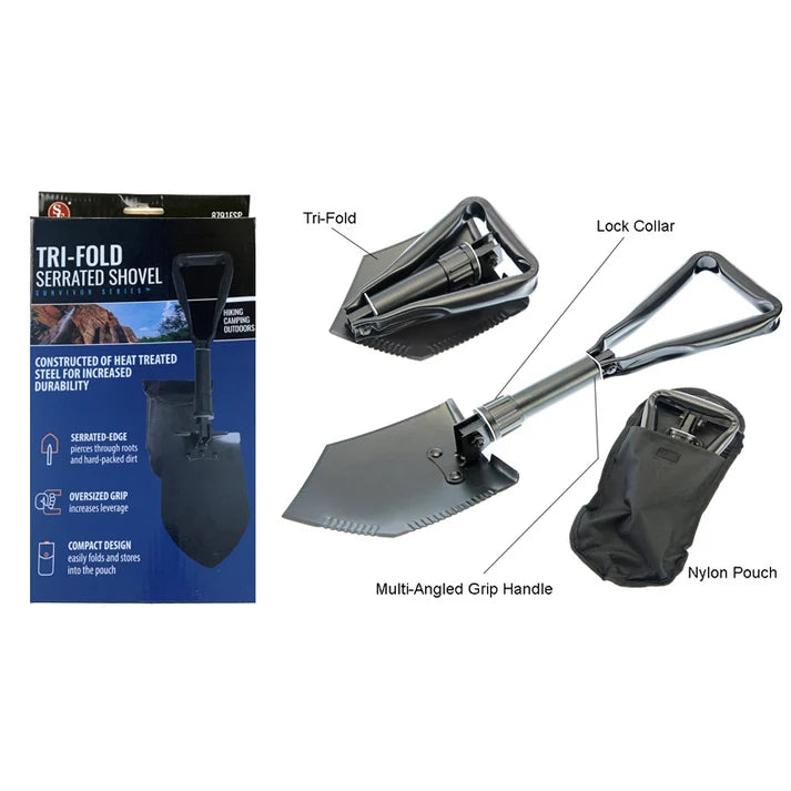23" BLACK TRI-POD SERRATED SHOVEL WITH CARRY BAG