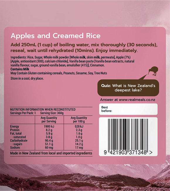 REAL MEALS APPLES AND CREAMED RICE 110G