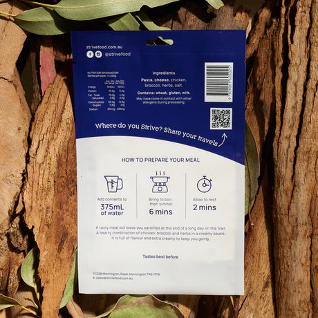 STRIVE FOOD CHICKEN BROCCOLI PESTO PASTA DEHYDRATED MEAL SINGLE SERVE