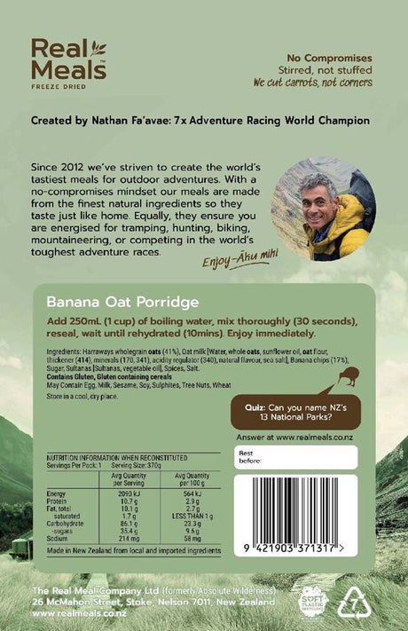 REAL MEALS BANANA OAT PORRIDGE 120G FREEZE DRY MEAL