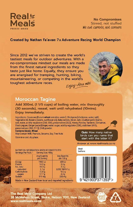 REAL MEALS MORROCCAN TAGINE 100G FREEZE DRY MEAL