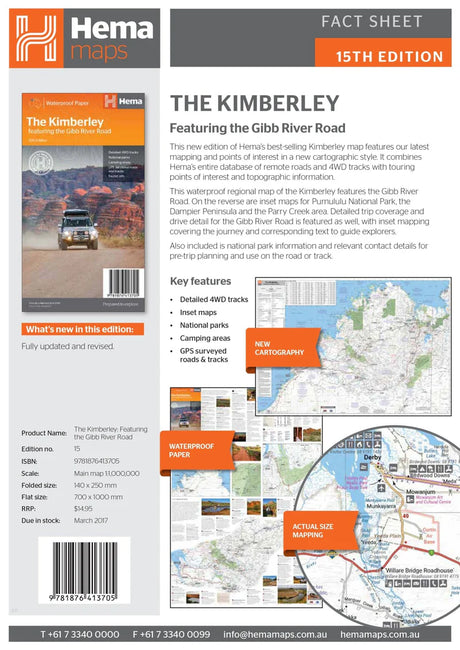 HEMA THE KIMBERLEY FEATURING GIBB RIVER ROAD 1:1,000,000  MAP